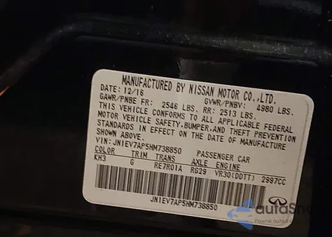 2017 Infiniti Q50 3.0T Premium z USA, uszkodzony, nr VIN JN1EV7AP5HM738850